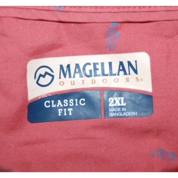 Magellan Mens 2XL Classic Fit Pink Tiny Fish Pattern Button Up Shirt Summerville - Picture 7 of 9